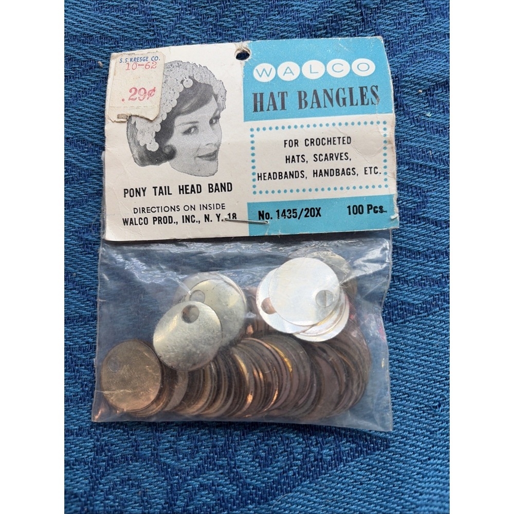 Vtg WALCO Shiny Hat Bangles for Pony Tail Head Band Hat 100pcs NOS